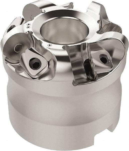 Seco - 37.33mm Cut Diam, 6mm Max Depth, 22mm Arbor Hole, 5 Inserts, RN.. 1207 Insert Style, Indexable Copy Face Mill - R220.26 Cutter Style, 11,900 Max RPM, 45mm High, Through Coolant, Series R220.26 - Benchmark Tooling