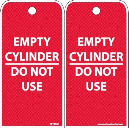 NMC - 4" High x 8" Long, EMPTY CYLINDER-DO NOT USE, English Safety & Facility Accident Prevention Tag - 2 Sides, White Poly - Benchmark Tooling