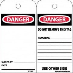 NMC - 4" High x 8" Long, DANGER, English Safety & Facility Accident Prevention Tag - Tag Header: Danger, 2 Sides, White Poly - Benchmark Tooling