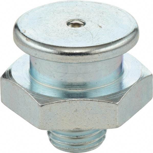 Umeta - Straight Head Angle, M6x1 Metric Steel Button-Head Grease Fitting - 17mm Hex, 17mm Overall Height, 6mm Shank Length, Zinc Plated Finish - Benchmark Tooling