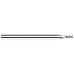 Corner Radius End Mill: 0.0472″ Dia, 0.0709″ LOC, 3 Flutes, Solid Carbide 42 ° Helix, TiB2 Coated, Corner Radius End