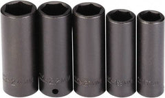 Proto - 5 Piece 1/2" Drive Black Finish Deep Well Socket Set - 6 Points, 17mm to 24mm Range, Metric Measurement Standard - Benchmark Tooling