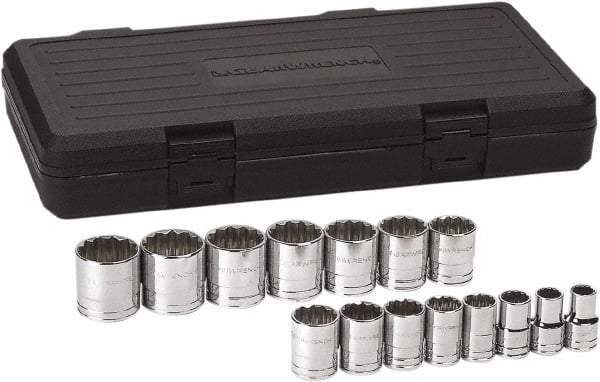 GearWrench - 15 Piece 1/2" Drive Chrome Finish Socket Set - 12 Points, 7/16" to 1-1/2" Range, Inch Measurement Standard - Benchmark Tooling