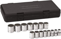 GearWrench - 15 Piece 1/2" Drive Chrome Finish Socket Set - 12 Points, 7/16" to 1-1/2" Range, Inch Measurement Standard - Benchmark Tooling