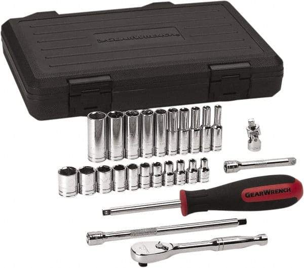 GearWrench - 26 Piece 1/4" Drive Standard Deep Socket Set - 6 Points, 5/32 to 9/16", Inch Measurement Standard - Benchmark Tooling