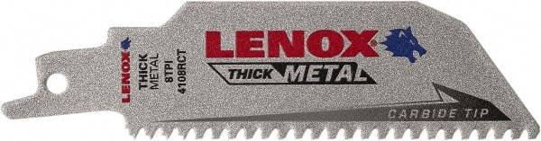 Lenox - 4" Long x 1" Thick, Bi-Metal Reciprocating Saw Blade - Tapered Profile, 8 TPI, Toothed Edge, Tang Shank - Benchmark Tooling