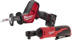 Milwaukee Tool - 12V, 0 to 3,000 SPM, Cordless Reciprocating Saw - 5/8" Stroke Length, 12" Saw Length, 1 Lithium-Ion Battery Included - Benchmark Tooling