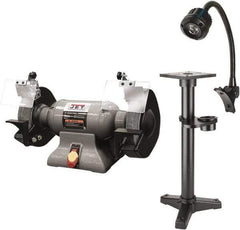 Jet - 8" Wheel Diam x 1" Wheel Width, 1 hp Grinder - 0.63" Arbor Hole Diam, 1 Phase, 3,450 Max RPM, 115 Volts - Benchmark Tooling