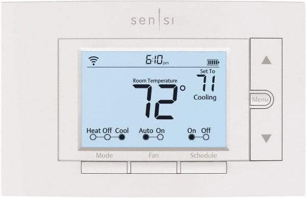 White-Rodgers - 50 to 99°F, 4 Heat, 2 Cool, Digital Programmable Wi-Fi Universal Thermostat - 20 to 30 Volts, 1.77" Inside Depth x 1.77" Inside Height x 5-1/4" Inside Width, Horizontal Mount - Benchmark Tooling