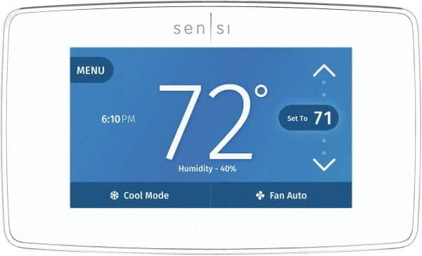 White-Rodgers - 50 to 99°F, 4 Heat, 2 Cool, Touch Screen Programmable Wi-Fi Universal Thermostat - 20 to 30 Volts, 1-1/4" Inside Depth x 1.77" Inside Height x 5-1/4" Inside Width, Horizontal Mount - Benchmark Tooling