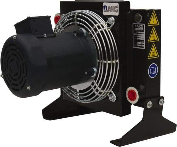 AKG Thermal Systems - SAE #12, 1 Fan Mount, Liquid-To-Air Aluminum Brazed Process Equipment Heat Exchanger - Oil Cooler, Ethylene Glycol/Water Mixture Cooler, 14.25" High x 13.78" Wide x 13.27" Deep, 250°F Max - Benchmark Tooling