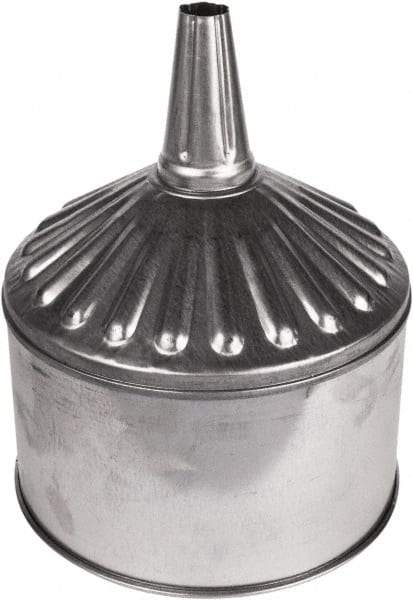 Funnel King - 8 Qt Capacity Galvanized Steel Funnel - 9-5/8" Mouth OD, 1" Tip OD, 3-1/2" Straight Spout, Silver - Benchmark Tooling