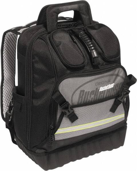 Bucket Boss - 24 Pocket Black, Yellow & Gray Ballistic Polyester Tool Bag - 14" Wide x 10" Deep x 18" High - Benchmark Tooling