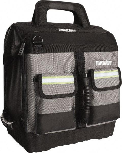 Bucket Boss - 16 Pocket Black, Yellow & Gray Ballistic Polyester Tool Bag - 14" Wide x 11" Deep x 14" High - Benchmark Tooling