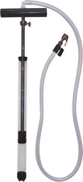 LiquiTube - 12.8 Strokes per Gal, 1/8" Outlet, 0.46 GPM, Aluminum, Brass, PVC & Plastic Hand Operated Drum Pump - 10 oz per Stroke, 22-1/4" OAL, For 5 Gal Drums, For Tire Sealants - Benchmark Tooling