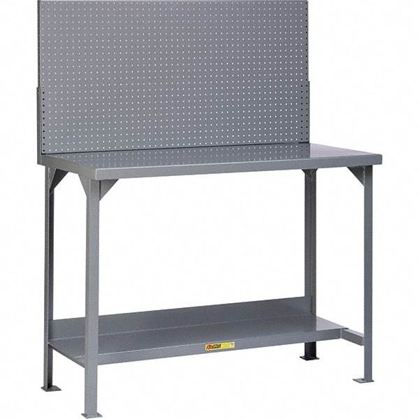 Little Giant - 60 Wide x 36" Deep x 60" High, 12 Gauge Steel Heavy-Duty Workbench with Pegboard Panel - Fixed Legs, Gray - Benchmark Tooling