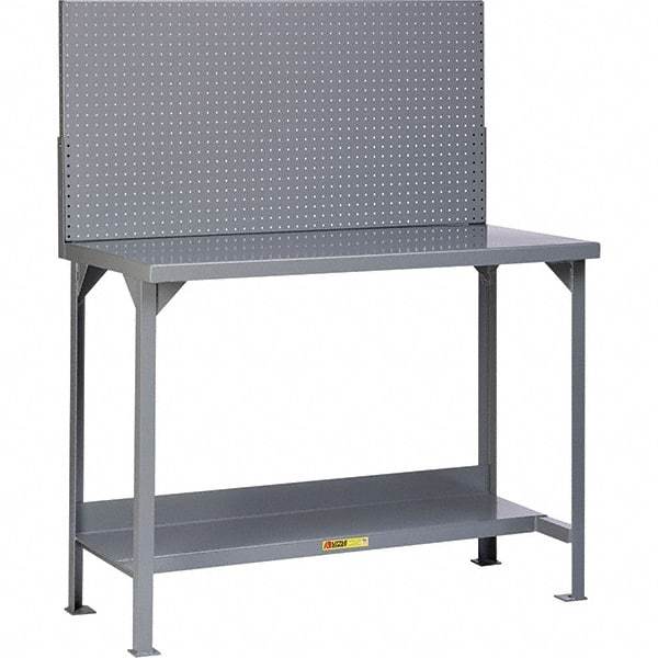 Little Giant - 60 Wide x 24" Deep x 60" High, 12 Gauge Steel Heavy-Duty Workbench with Pegboard Panel - Fixed Legs, Gray - Benchmark Tooling