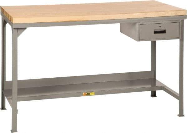 Little Giant - 72 Wide x 36" Deep x 37-3/4" High, Butcher Block Heavy-Duty Workbench with Butcher Block Top - Fixed Legs, Gray - Benchmark Tooling