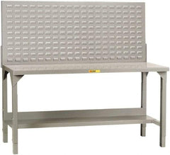 Little Giant - 48 Wide x 24" Deep x 51" High, 12 Gauge Steel Heavy-Duty Workbench with Louvered Panel - Adjustable Height Legs, Gray - Benchmark Tooling