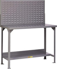 Little Giant - 60 Wide x 36" Deep x 60" High, 12 Gauge Steel Heavy-Duty Workbench with Louvered Panel - Fixed Legs, Gray - Benchmark Tooling