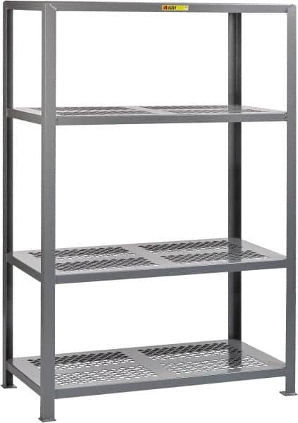 Little Giant - 4 Shelf Starter Open Steel Shelving - 6,000 Lb Capacity, 60" Wide x 72" High x 24" Deep, Gray - Benchmark Tooling