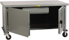 Little Giant - 3,600 Lb Capacity, 2 Shelf, 1 Drawer, 2 Door Mobile Heavy-Duty Workbench Cabinet - 72" Wide x 36" Deep x 37-1/2" High, Steel, Gray - Benchmark Tooling