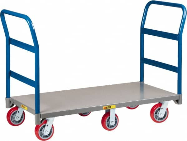 Little Giant - 3,600 Lb Capacity Steel 6-Wheeled Platform Truck - Steel Deck, 30" OAW, 48" Platform Length x 9" Platform Height, Polyurethane Casters - Benchmark Tooling