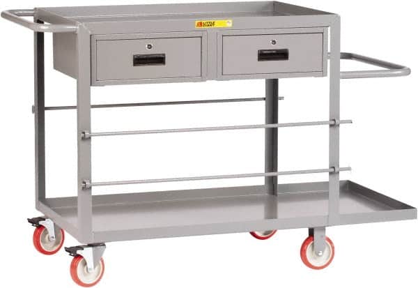 Little Giant - 1,200 Lb Capacity, 24" Wide x 54" Long x 35" High Wire Spool Cart - 2 Drawer, 2 Shelf, Steel, Polyurethane Casters - Benchmark Tooling