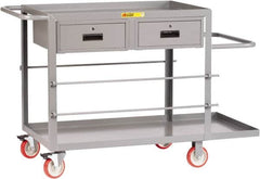 Little Giant - 1,200 Lb Capacity, 24" Wide x 54" Long x 35" High Wire Spool Cart - 2 Drawer, 2 Shelf, Steel, Polyurethane Casters - Benchmark Tooling