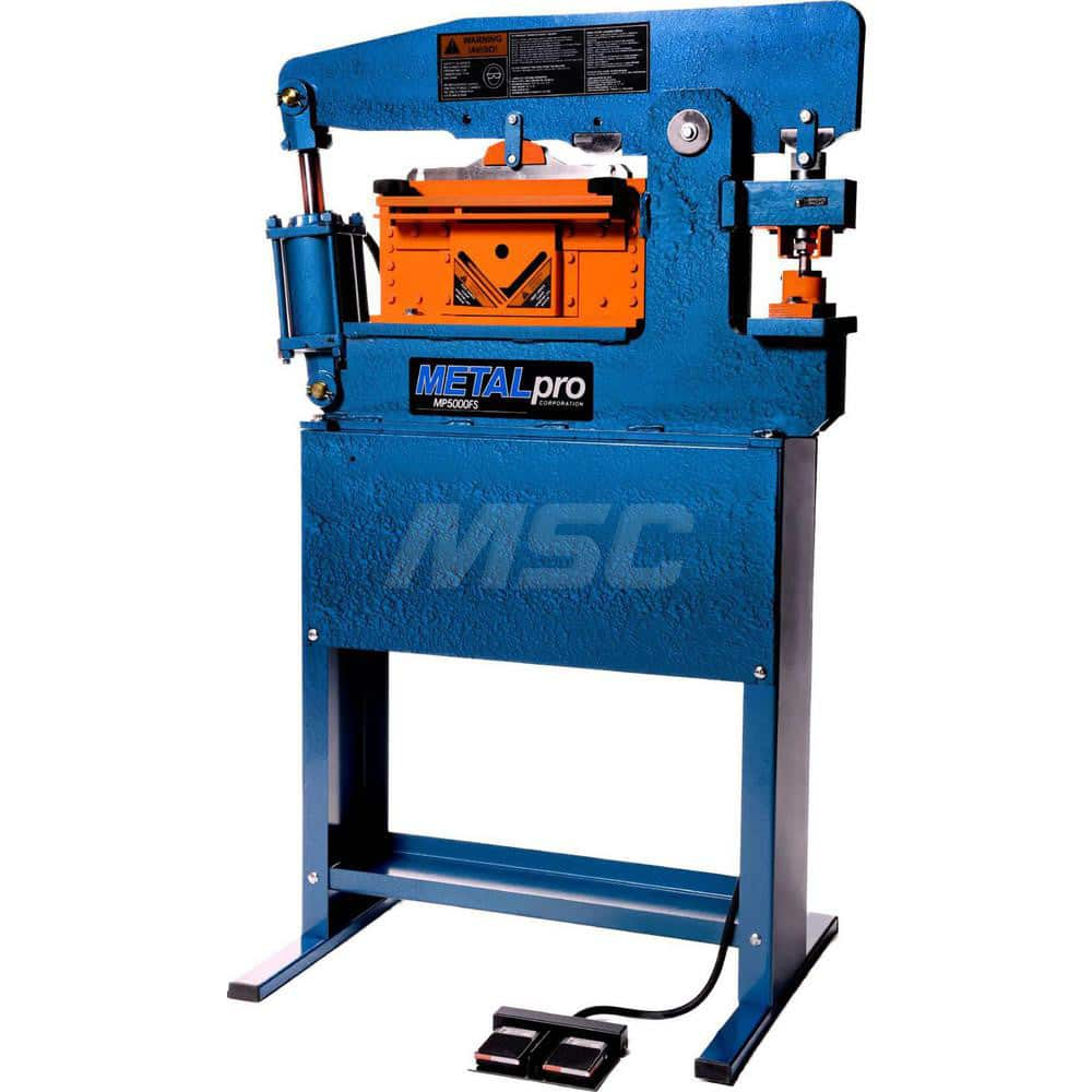 Ironworkers; Throat Depth: 3.75 in; Punching Pressure: 50; Punching Capacity: 3/8 in; Hydraulic Pressure: 3000; Pipe Notching Capacity: 1/4 x 1-3/4 x 2; Pipe Notching Capacity In Schedule 40 Id: 2 in; Shearing Capacity At 45 Degrees: 4 x 4 x 1/4; Shearing