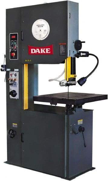 Dake - 26" Throat Capacity, Variable Speed Pulley Vertical Bandsaw - 50 to 415 & 550 to 5,000 SFPM, 3 hp, Three Phase - Benchmark Tooling