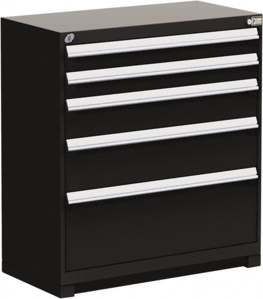 Rousseau Metal - 5 Drawer, Modular Storage Cabinet - Steel, 48" Wide x 27" Deep x 40" High, Black - Benchmark Tooling