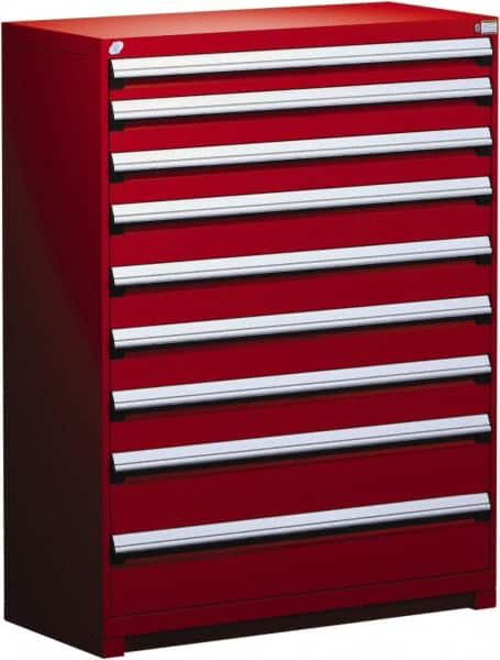 Rousseau Metal - 9 Drawer, Modular Storage Cabinet - Steel, 60" Wide x 24" Deep x 60" High, Flame Red - Benchmark Tooling