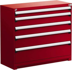 Rousseau Metal - 5 Drawer, Modular Storage Cabinet - Steel, 60" Wide x 24" Deep x 40" High, Flame Red - Benchmark Tooling