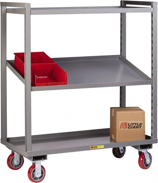 Little Giant - 2,400 Lb Capacity, 2 Shelf, Steel Shelf Truck - 60" Long x 24" Wide x 57-1/4" High, Polyurethane Wheels - Benchmark Tooling