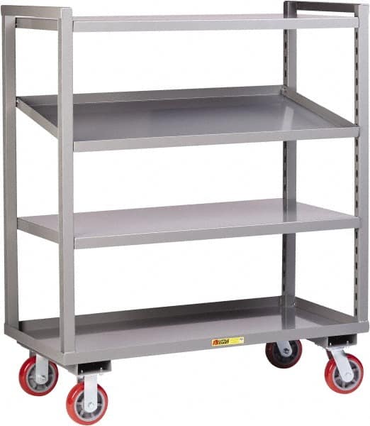 Little Giant - 3,200 Lb Capacity, 3 Shelf, Steel Shelf Truck - 48" Long x 24" Wide x 57-1/4" High, Polyurethane Wheels - Benchmark Tooling