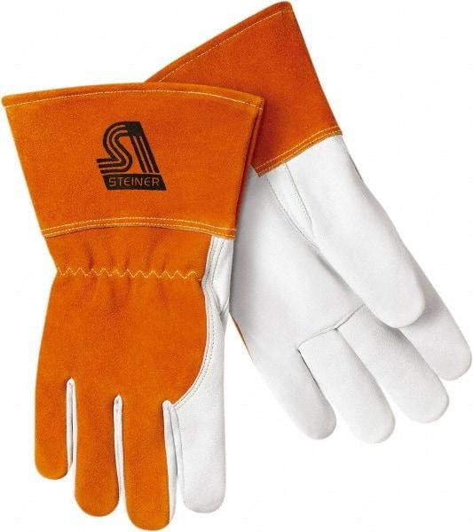 Steiner - Size L Cotton Lined Goatskin Welding Glove - Gauntlet Cuff, Straight Thumb, Thumb Strap, For MIG - Benchmark Tooling