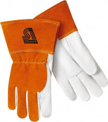 Steiner - Size 2XL Cotton Lined Goatskin Welding Glove - Gauntlet Cuff, Straight Thumb, Thumb Strap, For MIG - Benchmark Tooling