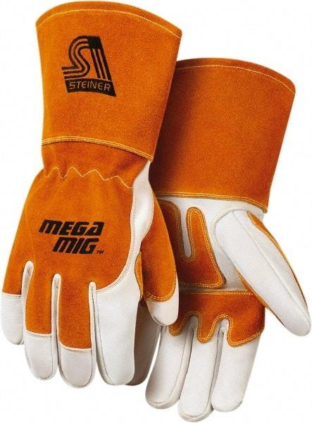 Steiner - Size XL Cotton Lined Cowhide Welding Glove - Gauntlet Cuff, Wing Thumb, For MIG - Benchmark Tooling