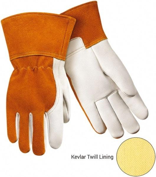 Steiner - Size M Kevlar Lined Cowhide Welding Glove - Gauntlet Cuff, Straight Thumb, For MIG - Benchmark Tooling