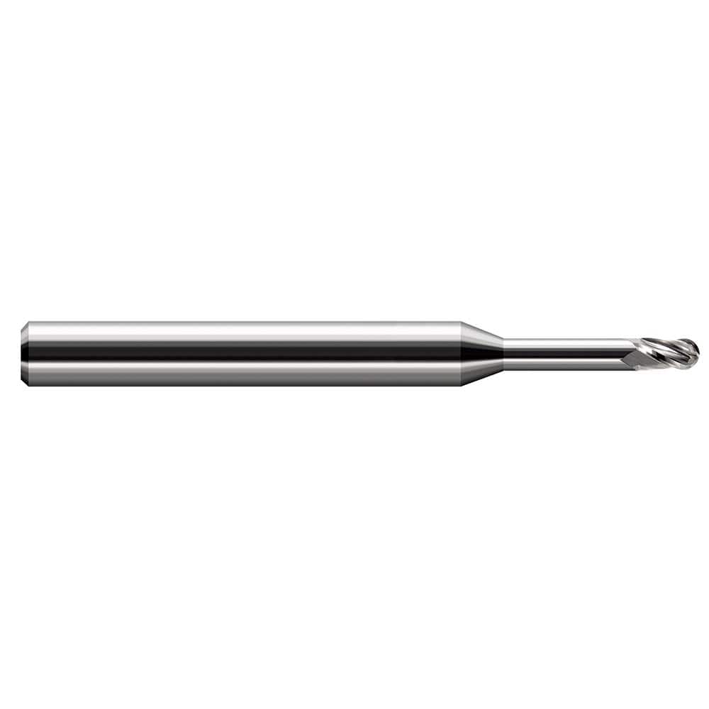 Ball End Mill: 0.1875″ Dia, 0.281″ LOC, 3 Flute, Solid Carbide 3″ OAL, 3/16″ Shank Dia, 30 ° Helix, Uncoated, Single End