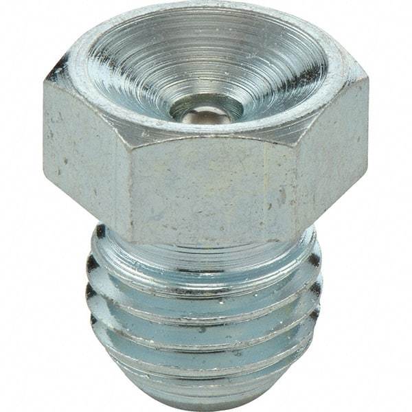 Umeta - Straight Head Angle, M8 Metric Steel Flush-Style Grease Fitting - 10mm Hex, 9.5mm Overall Height, 6.5mm Shank Length, Zinc Plated Finish - Benchmark Tooling