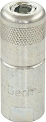 Umeta - 1-1/2" Long, 1/8" Thread, Zinc Plated Steel Grease Gun Coupler with Ball Check - NPT (F) Thread - Benchmark Tooling