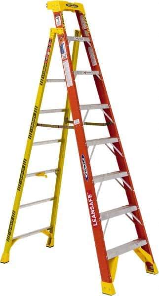 Werner - 7 Steps, 8' High, Type IA Rating, Fiberglass Step Ladder - 300 Lb Load Capacity, 27-39/64" Base Width - Benchmark Tooling