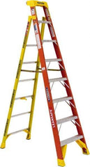 Werner - 7 Steps, 8' High, Type IA Rating, Fiberglass Step Ladder - 300 Lb Load Capacity, 27-39/64" Base Width - Benchmark Tooling