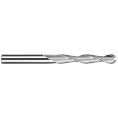 7/16″ Dia. × 7/16″ Shank × 3″ DOC × 6″ OAL, Carbide Uncoated, Spiral , 2 Flute, 30° Helix, Ballnose End Mill - Exact Industrial Supply