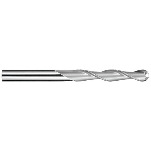 ‎3/8″ Dia. × 3/8″ Shank × 1-3/4″ DOC × 4″ OAL, Carbide Uncoated, Spiral , 2 Flute, 30° Helix, Ballnose End Mill - Exact Industrial Supply