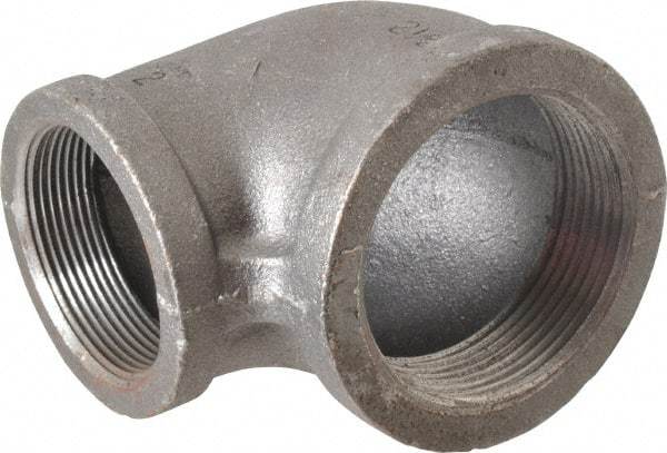 Made in USA - Size 2-1/2 x 2", Class 150, Malleable Iron Black Pipe 90° Elbow - 300 psi, Threaded End Connection - Benchmark Tooling