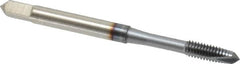 OSG - M4x0.70 Metric Coarse, 2 Flute, TiCN Finish, High Speed Steel Spiral Point Tap - Plug Chamfer, Right Hand Thread, 2-1/8" OAL, 3/4" Thread Length, 0.168" Shank Diam, 6H Class of Fit, Series 142 - Exact Industrial Supply