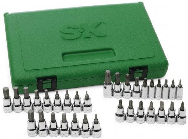 SK - 33 Piece, Screwdriver Bit Set - T10 to T55 Torx, 1/8 to 3/8, 2 to 10 Hex, #4 to 6 Slotted, #1 to 3 Phillips & #2 Pozidriv - Benchmark Tooling